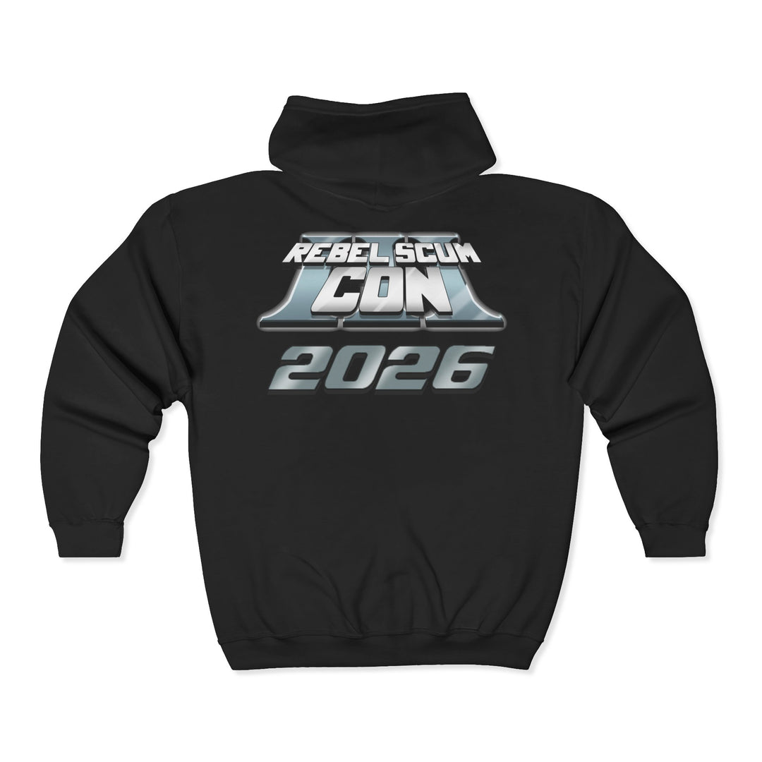 Copy of Rebel Scum Con 2026 - RSC III - Unisex Heavy Blend™ Full Zip Hooded Sweatshirt Version 2 (Small Front Logo, Large Back Logo) - 4 Colors