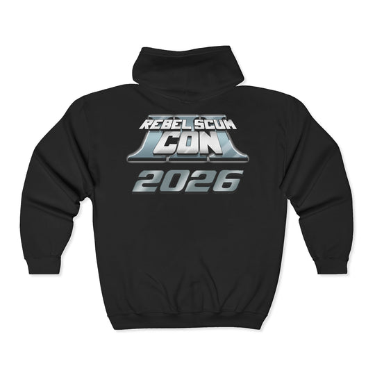 Copy of Rebel Scum Con 2026 - RSC III - Unisex Heavy Blend™ Full Zip Hooded Sweatshirt Version 2 (Small Front Logo, Large Back Logo) - 4 Colors