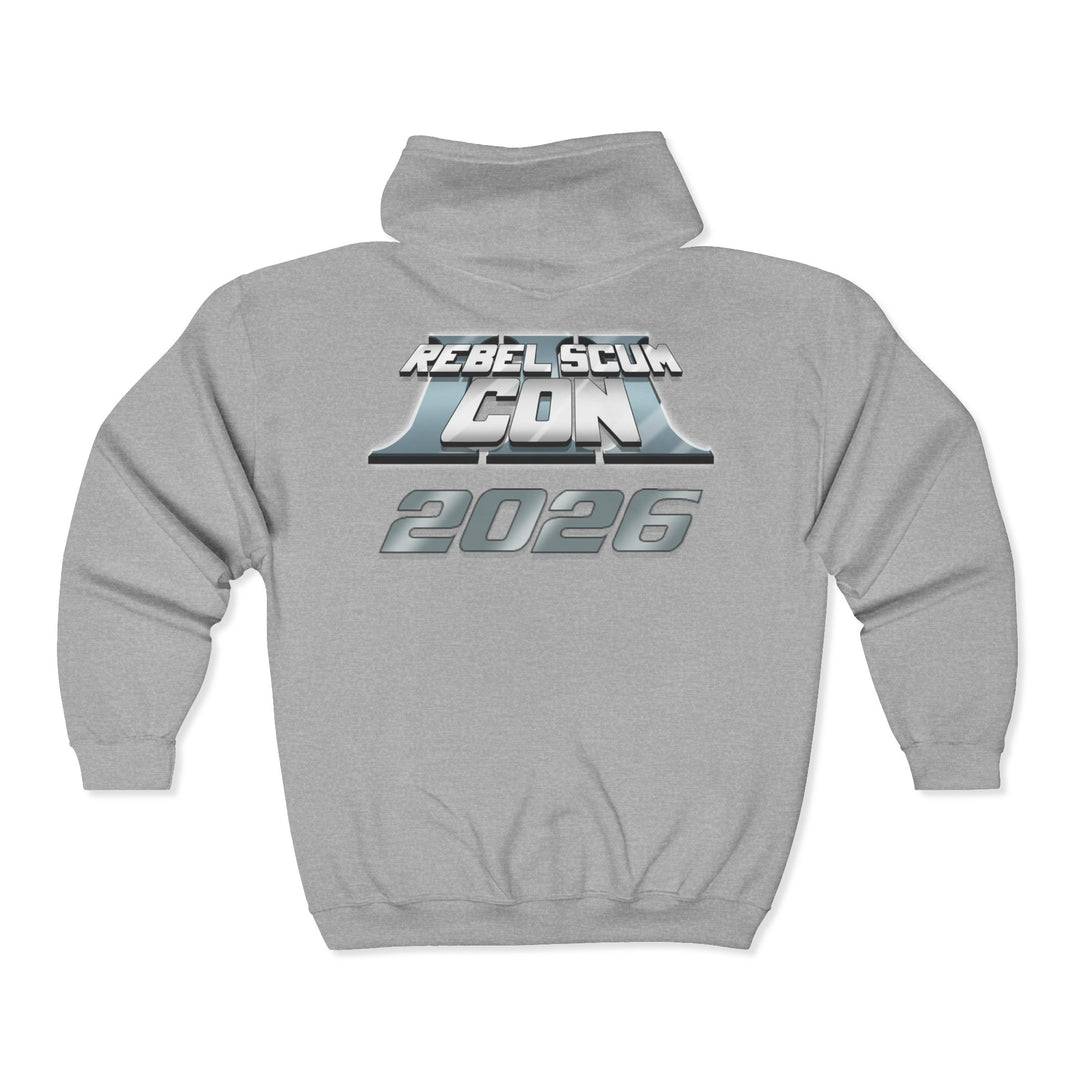 Copy of Rebel Scum Con 2026 - RSC III - Unisex Heavy Blend™ Full Zip Hooded Sweatshirt Version 2 (Small Front Logo, Large Back Logo) - 4 Colors