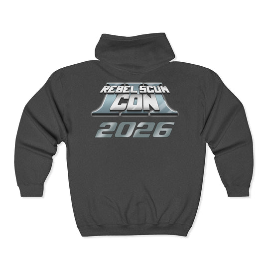 Copy of Rebel Scum Con 2026 - RSC III - Unisex Heavy Blend™ Full Zip Hooded Sweatshirt Version 2 (Small Front Logo, Large Back Logo) - 4 Colors