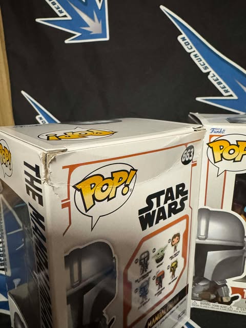 (Rear box damage) The Mandalorian w/ Darksaber Funko Pop #663 - TRIPLE SIGNED Brendan, Lateef, & Barry
