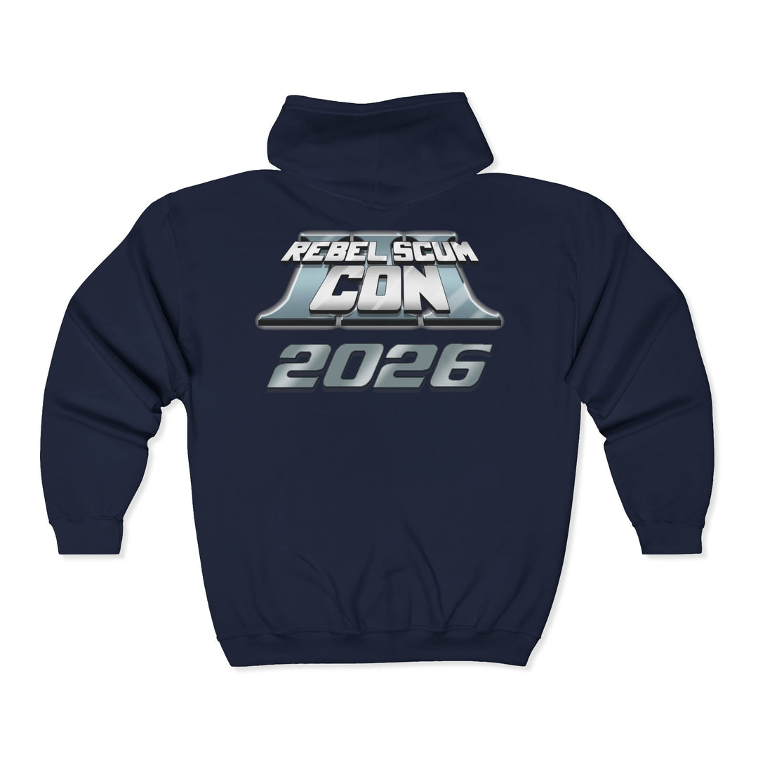 Copy of Rebel Scum Con 2026 - RSC III - Unisex Heavy Blend™ Full Zip Hooded Sweatshirt Version 2 (Small Front Logo, Large Back Logo) - 4 Colors